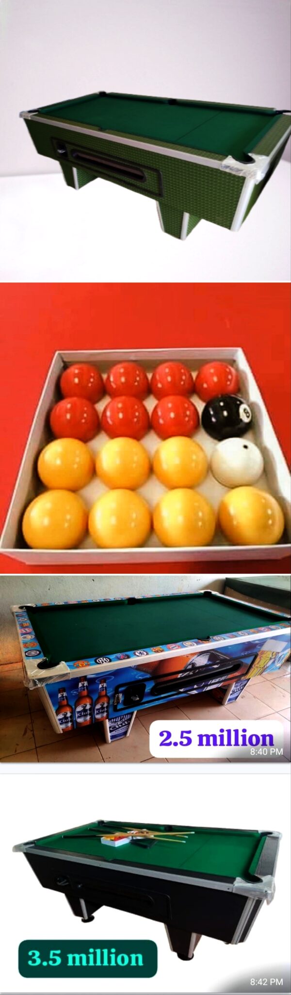 Pool table with Stone Marble Slate blue and Gold strips and accessories