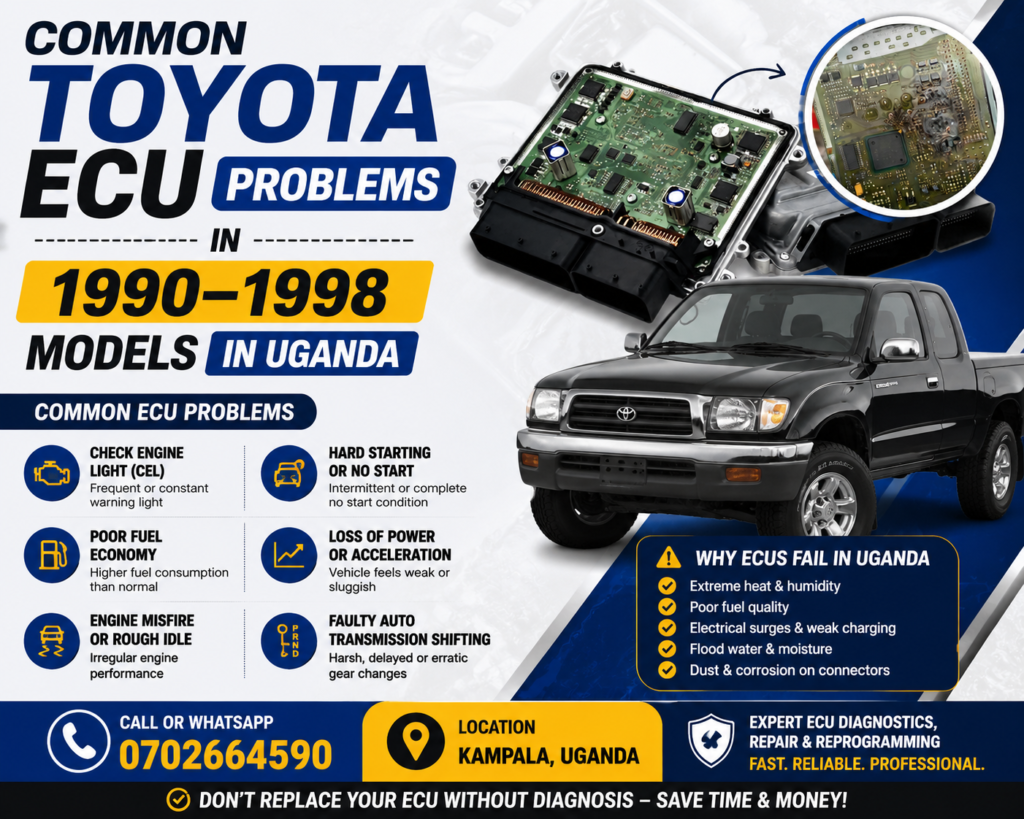 How To Diagnose and Repair Toyota Car Computer ECU In Uganda
Common Toyota ECU Problems in 1990–1998 Models: What Ugandan Drivers Need to Know